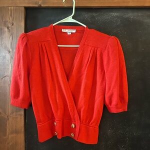 St. John Vibrant Red Knit sweater top with gold buttons size 6